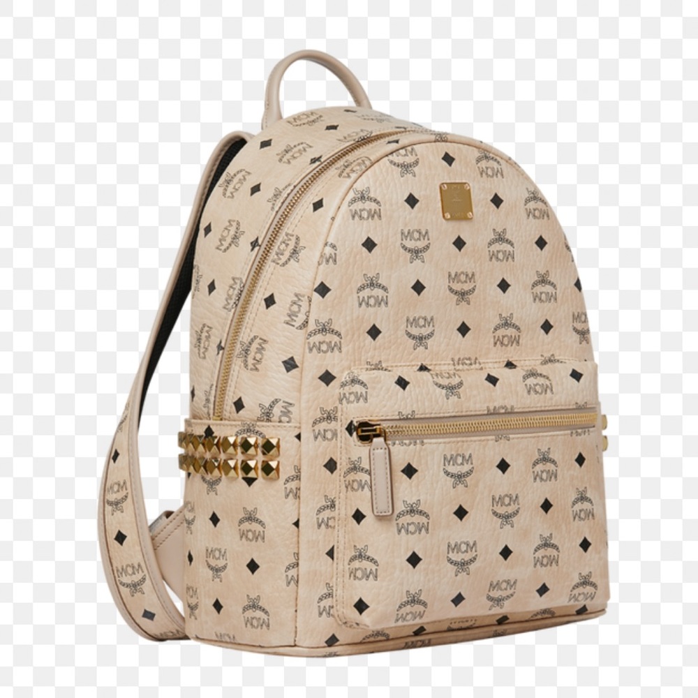 MCM Stark Side Studded Canvas Large Backpack Beige